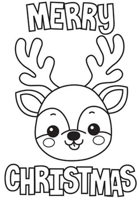 Cheeky Reindeer Printable Christmas Card to Color